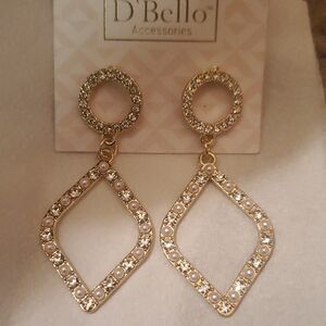 Gold and White Crystal Earrings